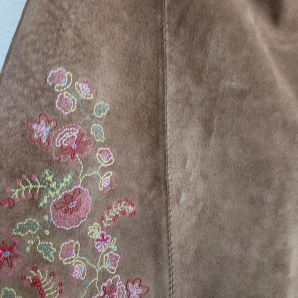 Suede 100% leather vintage western embroidered floral skirt - Picture 2 of 7